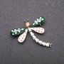 Brooch Dragonfly in Polka Dots, Green and White Enamel, Gray Metal, 40x40mm