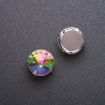 Price per pack / 10 pcs. Sew-on Rivoli Crystal in a Cap, Round 13 mm, Yellow-Green