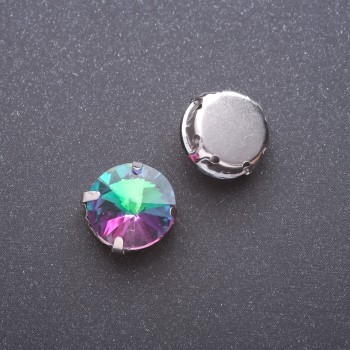 Sew-on Rivoli Crystal in Cup Setting, Round 13mm Raspberry-Green