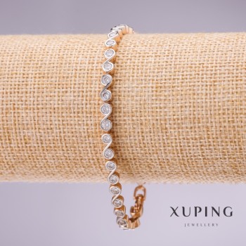 Xuping Bracelet with White Stones 'Infinity', 4mm Thick, Length 17-19 cm, Gold-Plated with Extension Chain