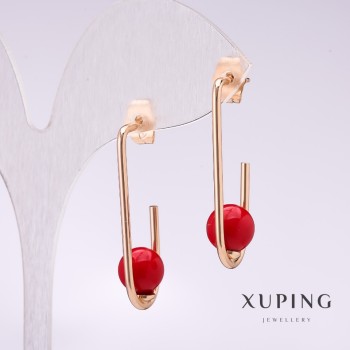 Xuping Earrings with Red Majorca Pearl 34x8 mm Gold Plated