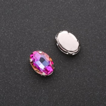 Price per pack / 10 pcs. Sew-on crystal with post, oval 10x14 mm raspberry-yellow