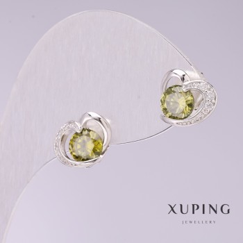 Xuping Earrings 'Hearts with Green Stones' 9x11mm Rhodium