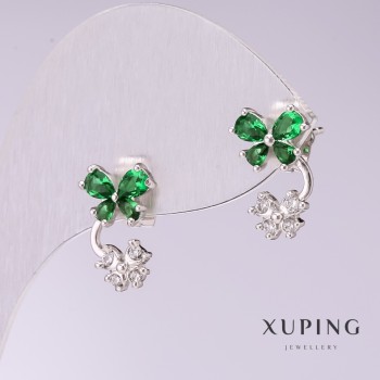Xuping Earrings 'Butterflies' with Green Stones 15x9mm Rhodium