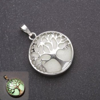 Кулон Онікс що світиться зелене світіння в оправі "Дерево", діаметр 27мм