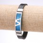 Unisex Zigzag bracelet with blue eco-leather and steel bar, 12 mm thickness, 20 cm length