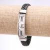 Unisex bracelet with Greek ornament, eco-leather braid, steel plate, 12 mm thick, 20 cm long