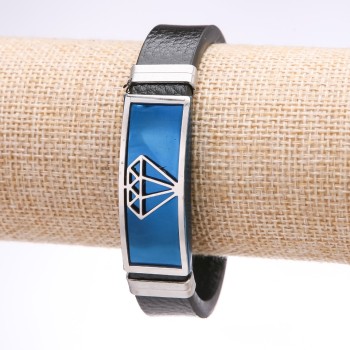 Men's Diamond eco-leather wide steel plate blue, thickness 14-16 mm, length 20 cm