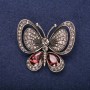 Butterfly Brooch with Brown Stones, 50x44 mm, Yellow Metal