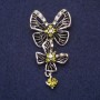 Butterfly Brooch with Green Crystals, 56×28 mm, Silver-Toned Metal