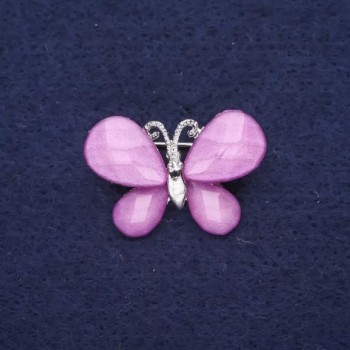 Miniature butterfly-shaped brooch, lilac color, 27×20 mm, silver-tone metal