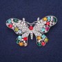 Butterfly Brooch with Crystals in Red, Blue, Pink, Green, Raspberry, and White; 57×34 mm; Silver-Toned Metal