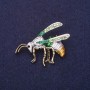 Wasp Brooch with Crystals, Enamel, Gray, Green, and Gold Colors, 42×32 mm, Yellow Metal