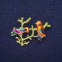 Brooch 'Bird on a Branch' enamel in yellow, magenta, blue, and green, 40×35 mm, gold-toned metal
