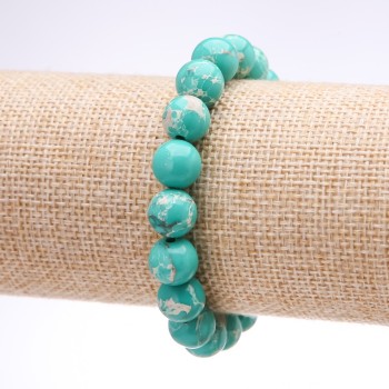Bracelet 'Variscite' (pressed) green smooth bead, 10 mm diameter, 18 cm length on elastic