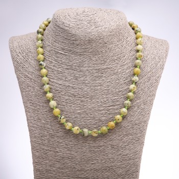 Yellow Turquoise Necklace with Smooth Beads, 8 mm Diameter, 46 cm Length