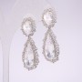 Evening earrings 925 series with white stones, 45x15 mm, silver-colored metal