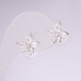 Leaves Stud Earrings, 925 Sterling Silver, with Stones, White, 14x14 mm