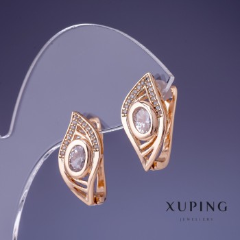 Xuping Earrings with White Stone, 20x10mm, 18K Gold Plating