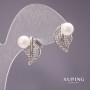 Earrings Xuping Mallorca Pearl Leaves, white, 17x13mm, rhodium-plated