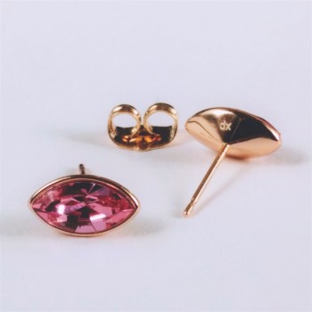 Xuping seed-shaped stud earrings with Swarovski crystals, pink color, 6×11 mm diameter, gold-plated
