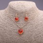 Heart Set with Crystals in Red and Yellow: Pendant 19x16 mm and Earrings 27x13 mm, 50 cm Chain