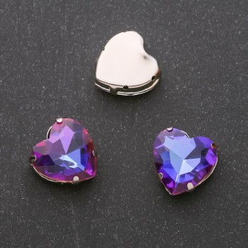 Price per pack / 10 pcs. Heart-Shaped Sew-On Crystal on Pin, 14mm Blue-Violet