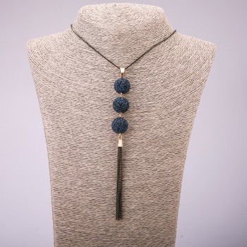Pendant "Trio" with blue crystals on a long chain of metal "black gold", diameter 16x155 mm, length 70 cm