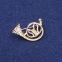 French Horn Brooch with Crystals, Golden Metal 25x35mm