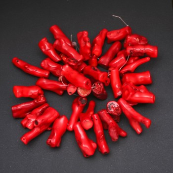 Red coral branch beads, faceted, 10x40 mm (Price per 100 g)