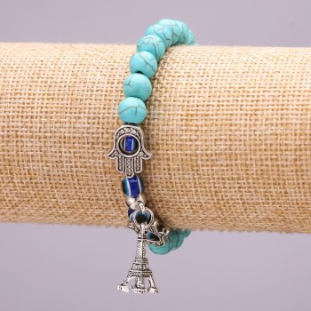 Bracelet with Turquoise and the 'Tower' Pendant, 8 mm diameter, 18 cm length