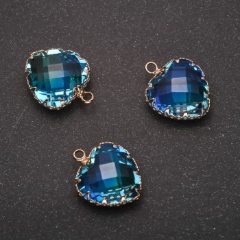 Heart Pendant in Blue-Yellow Color, Gold-Tone Bezel 16x20mm