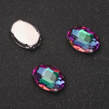 Price per pack / 10 pcs. Sew-on crystal in prong setting 'Oval 10×14 mm' green-raspberry