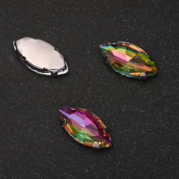 Price per pack / 10 pcs. Sew-on Crystal in Cup Setting Oval 9x18mm Rose-Green