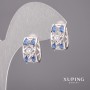 Xuping Earrings with Blue Stones 5x12mm Rhodium