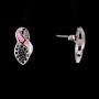 Delicate lace stud earrings, pink opal inlay (synthetic), silver color, 20×10 mm
