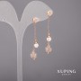 Xuping Earrings with White Stones and Majorca Pearls, 10x46 mm, 18K Gold Plating