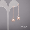 Xuping Earrings with White Stones and Mallorca Pearls, 10x52 mm, 18K Gold Plating