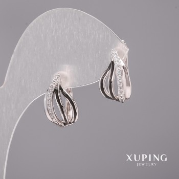 Xuping Earrings with White Stones and Black Enamel 10x16 mm Rhodium