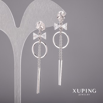Xuping earrings with white stones 14x60mm Rhodium