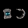 Сережки-пусети напівкруглі, ажурні, з овальними кристалами "смарагд" / під срібло / 20 * 15мм