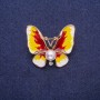 Butterfly Brooch with Pearl Bead and Enamel, 30x35mm, Yellow Metal
