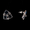Triangle-shaped stud earrings with three pairs of square blue crystals 'Czech Glass' ~ 13mm