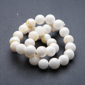 Beads, natural stone on thread, Mother-of-Pearl ball, 12 mm, 40 cm