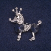 Poodle Dog Brooch with Crystals, Silver-Tone Metal 39x40 mm