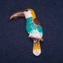 Toucan Brooch with Multicolored Enamel and Gold-Tone Metal, 29×53 mm