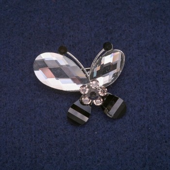 Brooch 'Butterfly with crystals', silver-toned metal 32×32mm