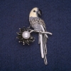 Parrot Enamel Brooch with Bead and Crystals, Gray Metal 37x58mm
