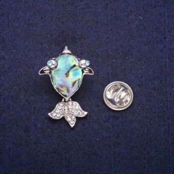 Brooch 'Fish' with abalone cabochon and crystals, silver-tone metal 19x28mm