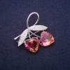Twig Brooch with Yellow-Pink Crystals in Swarovski Style, Silver-Tone Metal 35x37mm